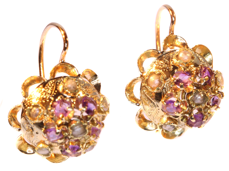 Antique Victorian Gold Amethyst And Pearl Gold Earrings